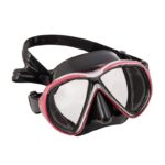 Tecline Tiara Maske – Schwarz mit rotem Rahmen & Neoprenband