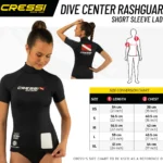 Cressi Dive Center Rashguard T-Shirt Lady Kurzarm in Black, Größe XS – EU 36
